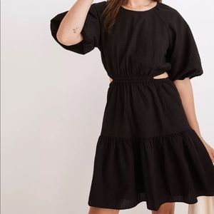 Madewell seer sucker puff sleeve cut out dress short black mini